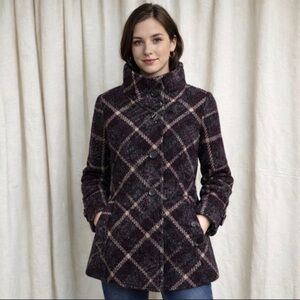 Larry Levine Dark Plaid Pea Coat